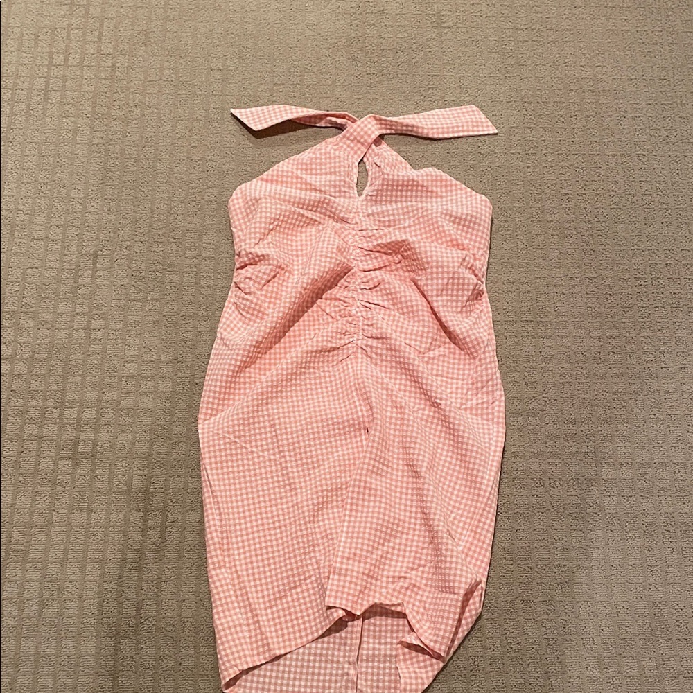 MNG Mango Peach Checkered Halter Dress